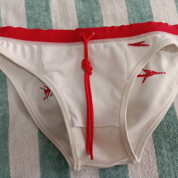 (*) VINTAGE SPEEDO SWIM BRIEF, WHITE, REAR TEXT, SIZE "S" (30"-31") - Pre-owned - Picture 5 of 7